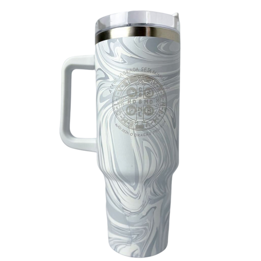 Copo térmica branco mármore cinza - 1,2 L