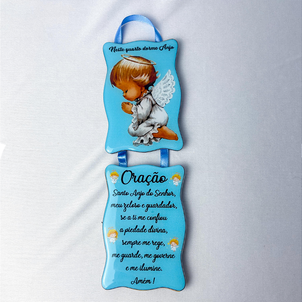 Adorno de Porta Anjo da Guarda duplo rosa e azul - MDF