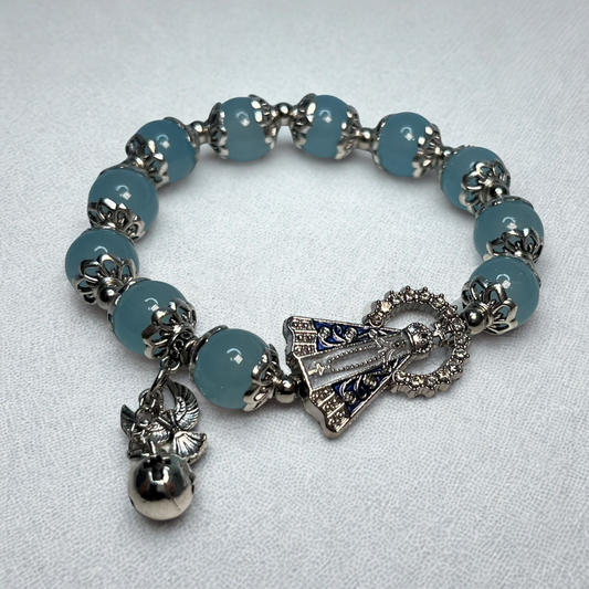 Pulseira de Miçanga com Pingente de Nossa Senhora Aparecida e Espírito Santo
