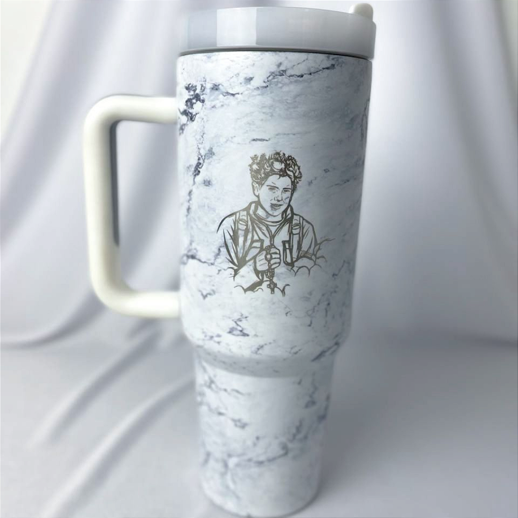 Copo térmica branco mármore cinza - 1,2 L