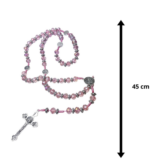 Terço de Cristal com Medalha de São Bento - 45 cm