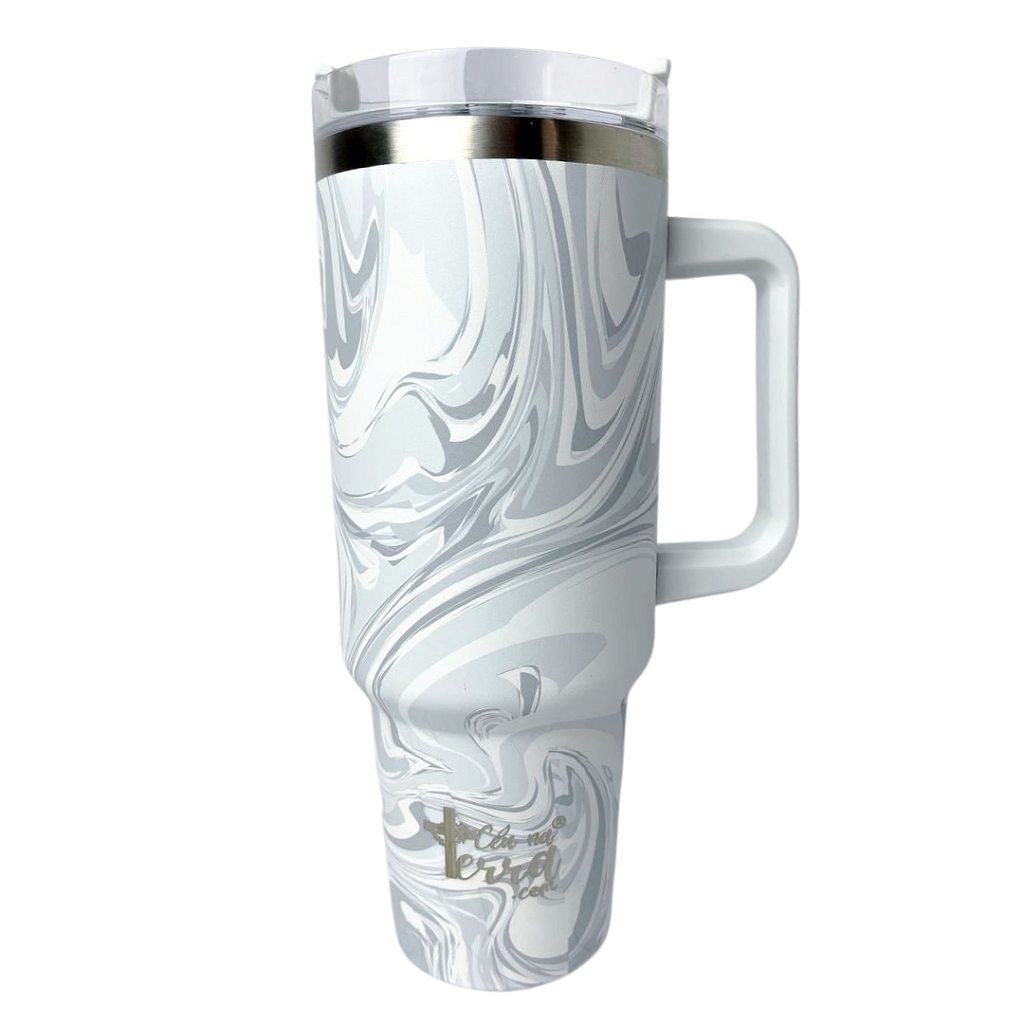 Copo térmica branco mármore cinza - 1,2 L