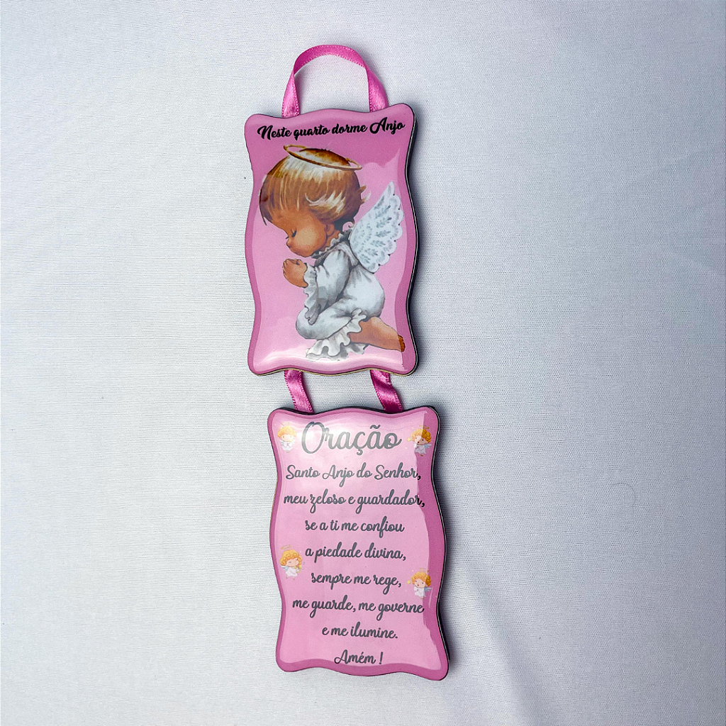 Adorno de Porta Anjo da Guarda duplo rosa e azul - MDF