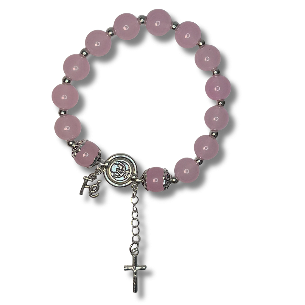 Pulseira de Miçanga com Pingente de Cruz, Fé e Espírito Santo