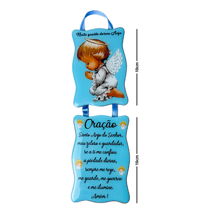 Adorno de Porta Anjo da Guarda duplo rosa e azul - MDF