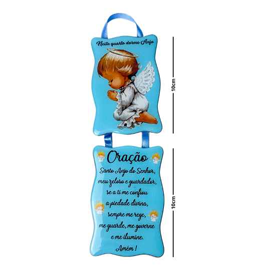 Adorno de Porta Anjo da Guarda duplo rosa e azul - MDF