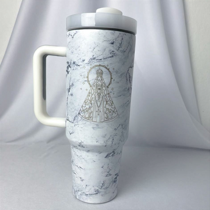 Copo térmica branco mármore cinza - 1,2 L