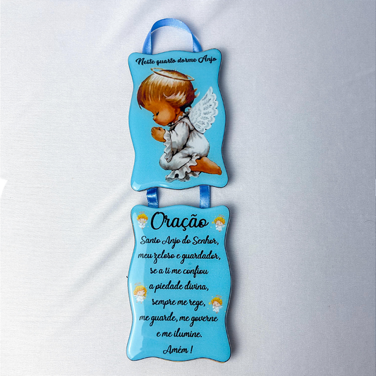 Adorno de Porta Anjo da Guarda duplo rosa e azul - MDF