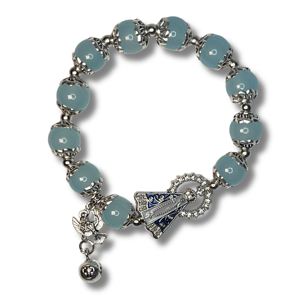 Pulseira de Miçanga com Pingente de Nossa Senhora Aparecida e Espírito Santo