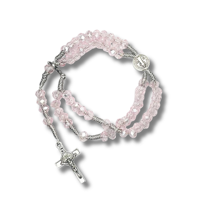 Terço de Pulso de Cristal com Medalha de São Bento - 22CM