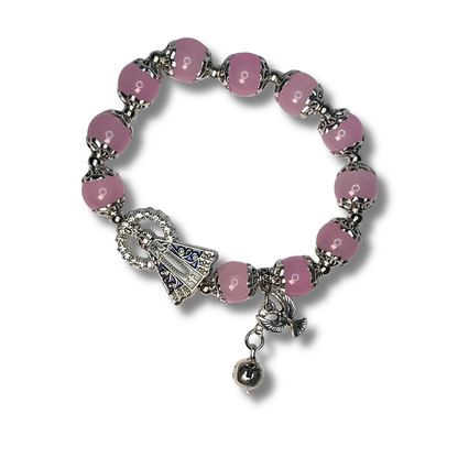 Pulseira de Miçanga com Pingente de Nossa Senhora Aparecida e Espírito Santo