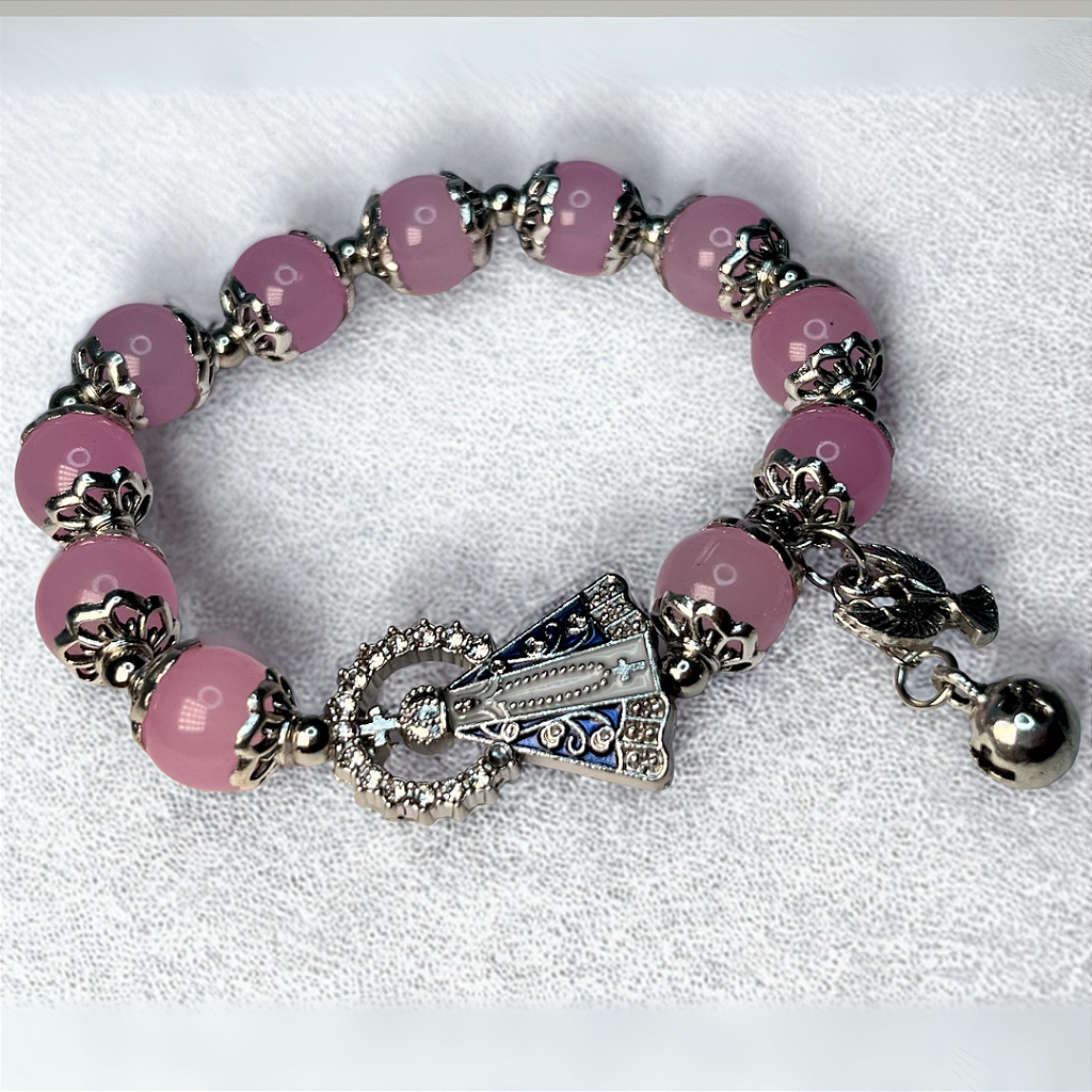 Pulseira de Miçanga com Pingente de Nossa Senhora Aparecida e Espírito Santo