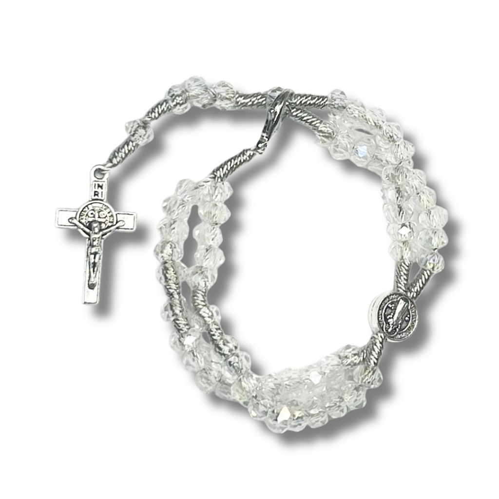 Terço de Pulso de Cristal com Medalha de São Bento - 22CM