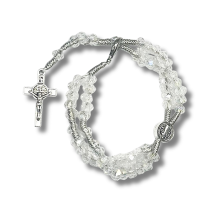 Terço de Pulso de Cristal com Medalha de São Bento - 22CM