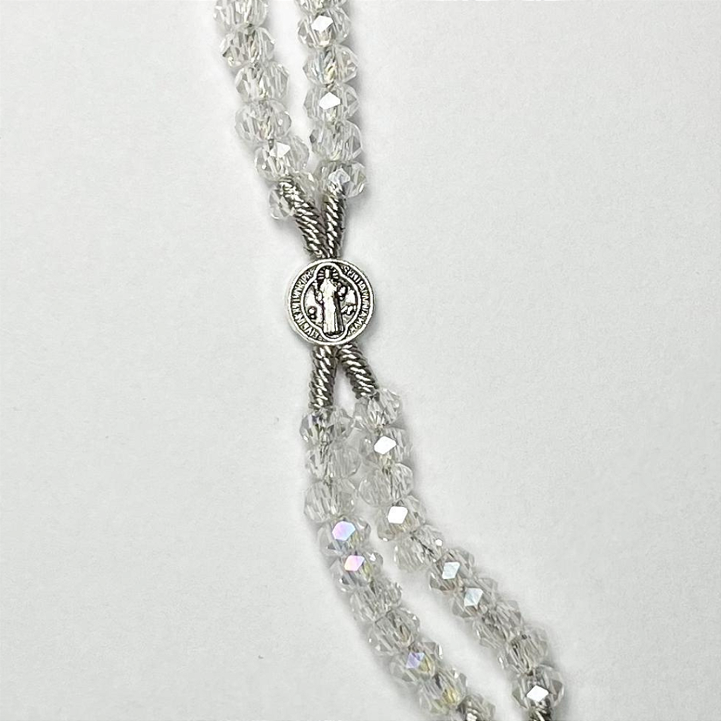 Terço de Pulso de Cristal com Medalha de São Bento - 22CM