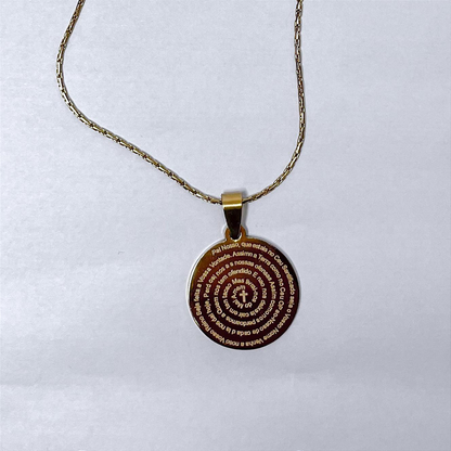 Colar de Aço Inox Dourado com Medalha redonda com Oração do Pai Nosso