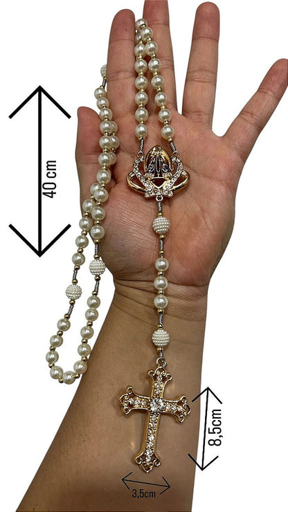 Terço Nossa senhora Aparecida pérola Premium - 40 cm