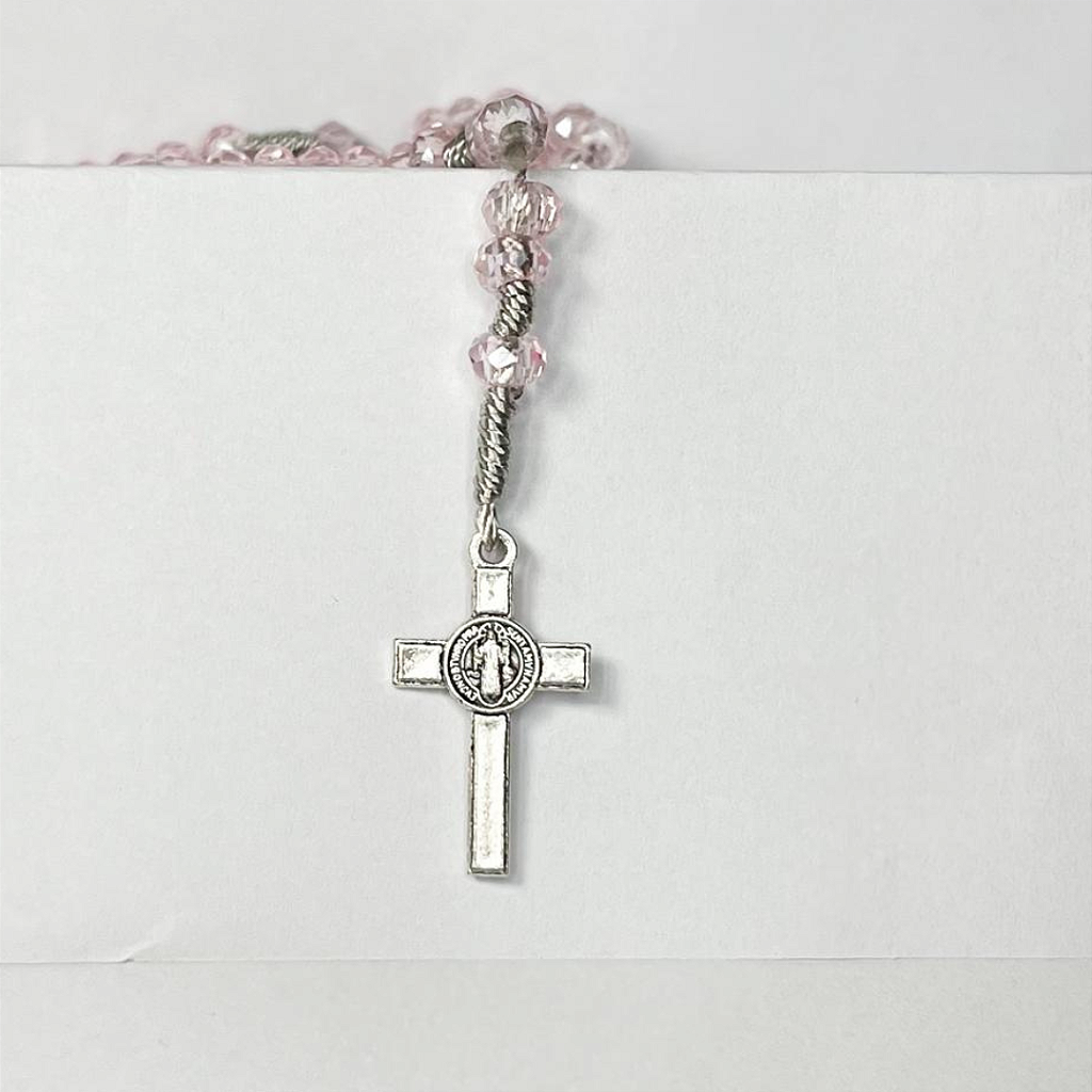 Terço de Pulso de Cristal com Medalha de São Bento - 22CM