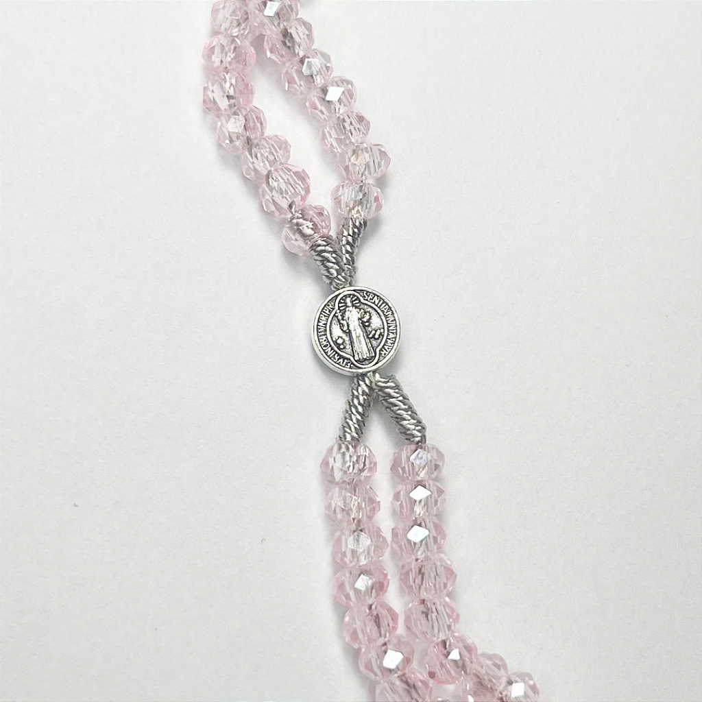 Terço de Pulso de Cristal com Medalha de São Bento - 22CM