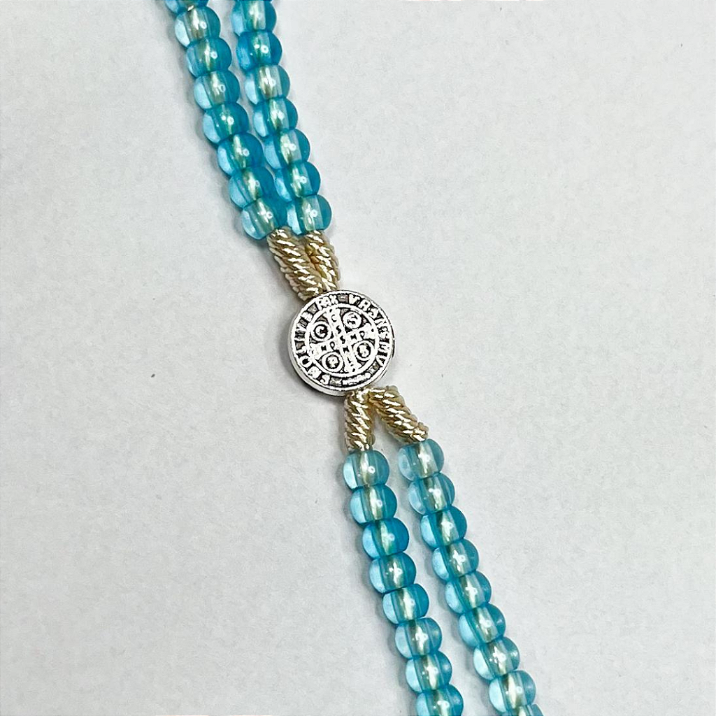 Terço de Pulso Infantil Translúcido com Medalha de São Bento - 21 CM