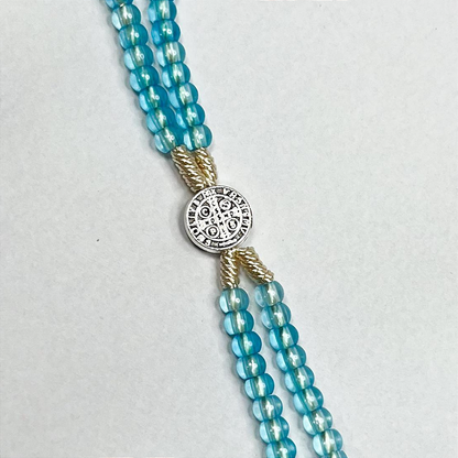 Terço de Pulso Infantil Translúcido com Medalha de São Bento - 21 CM