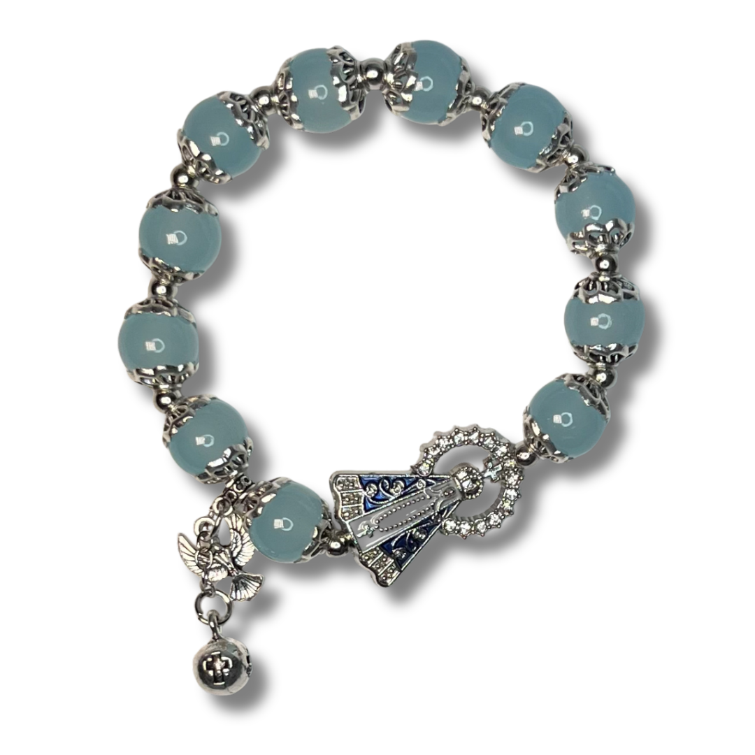 Pulseira de Miçanga com Pingente de Nossa Senhora Aparecida e Espírito Santo