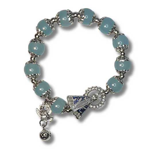 Pulseira de Miçanga com Pingente de Nossa Senhora Aparecida e Espírito Santo