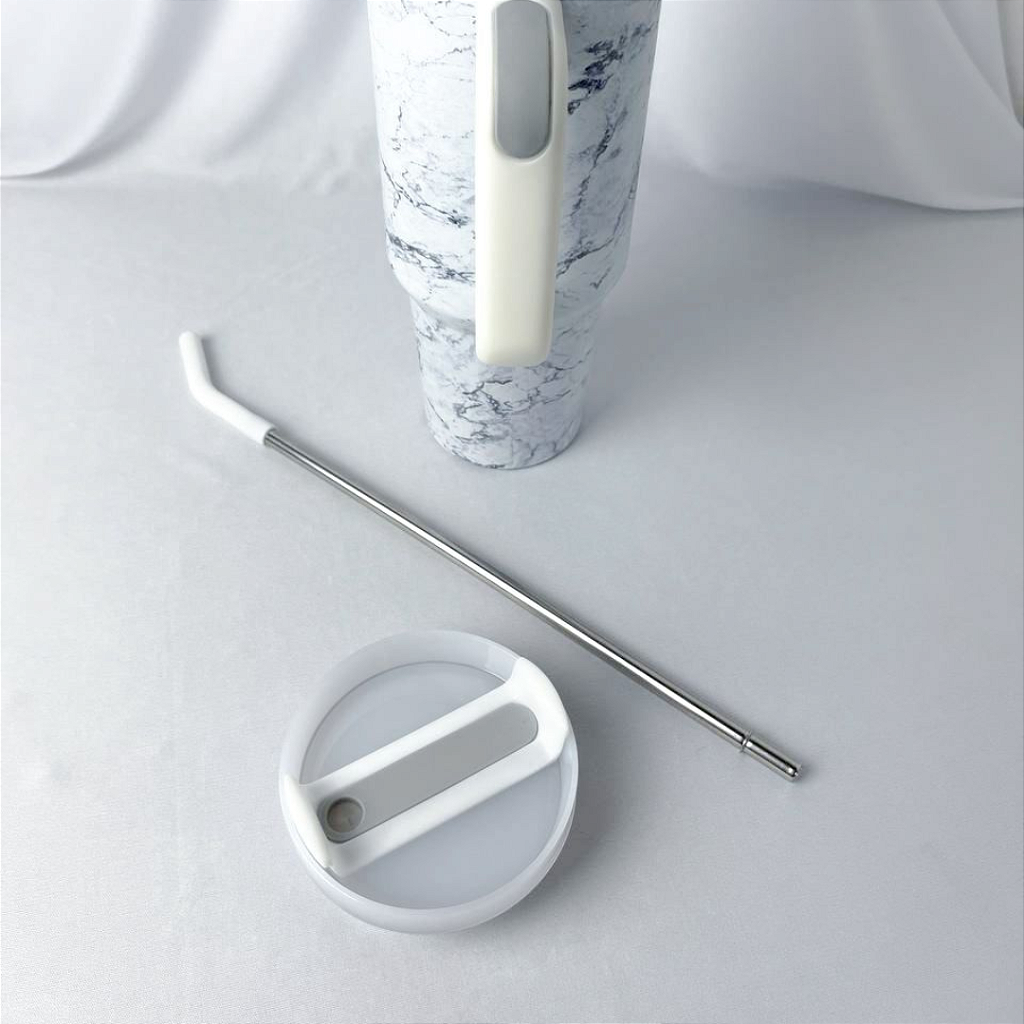 Copo térmica branco mármore cinza - 1,2 L