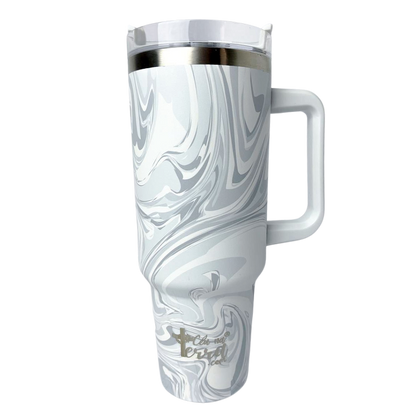 Copo térmica branco mármore cinza - 1,2 L