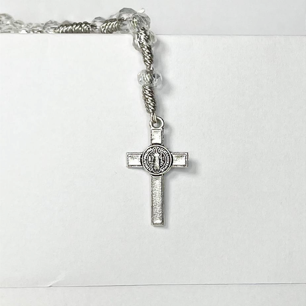 Terço de Pulso de Cristal com Medalha de São Bento - 22CM