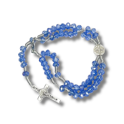 Terço de Pulso de Cristal com Medalha de São Bento - 22CM