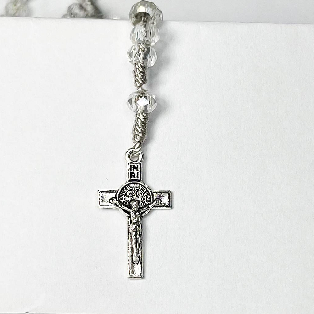 Terço de Pulso de Cristal com Medalha de São Bento - 22CM