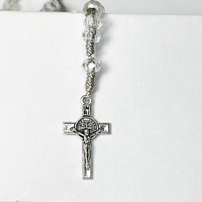 Terço de Pulso de Cristal com Medalha de São Bento - 22CM