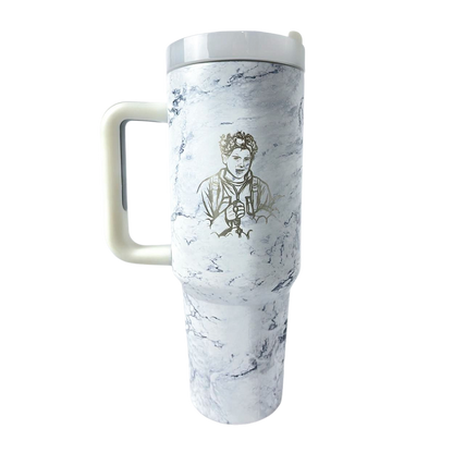 Copo térmica branco mármore cinza - 1,2 L