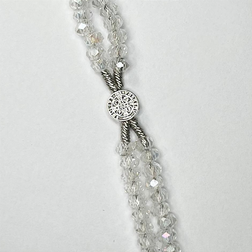 Terço de Pulso de Cristal com Medalha de São Bento - 22CM