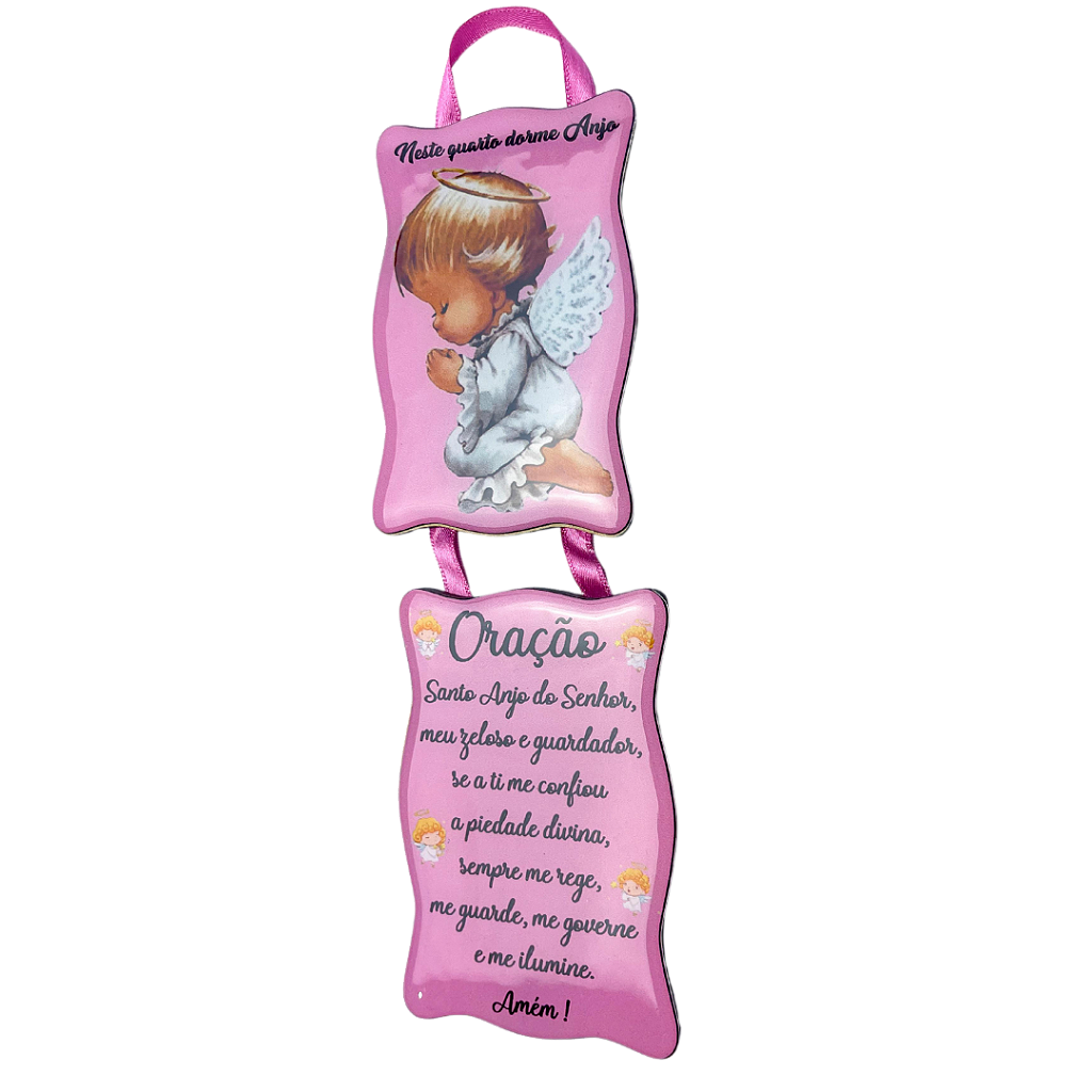 Adorno de Porta Anjo da Guarda duplo rosa e azul - MDF