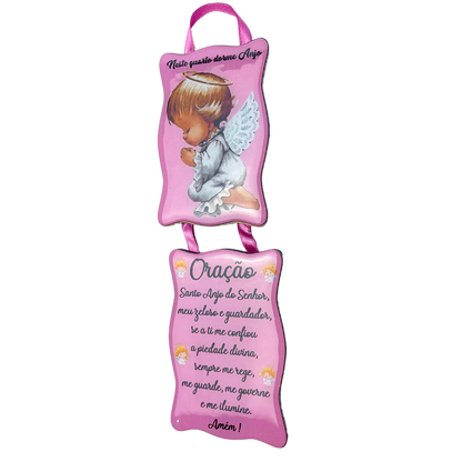 Adorno de Porta Anjo da Guarda duplo rosa e azul - MDF