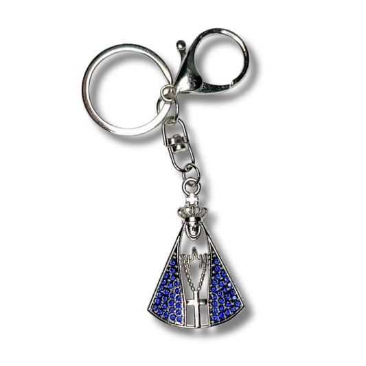 Chaveiro de Metal Prateado com Strass de Nossa Sra. Aparecida