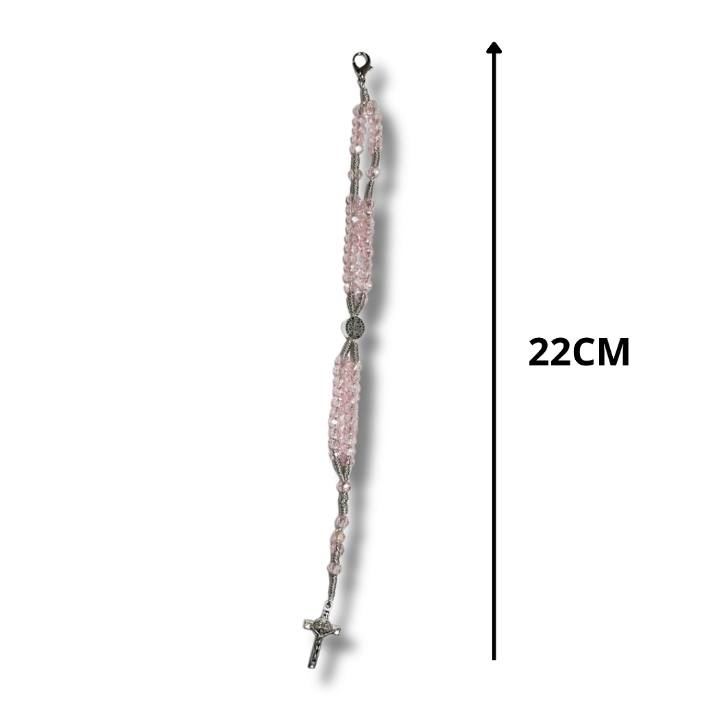 Terço de Pulso de Cristal com Medalha de São Bento - 22CM