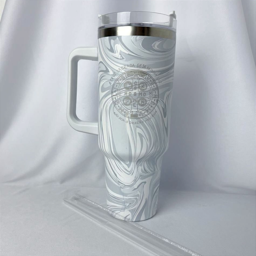 Copo térmica branco mármore cinza - 1,2 L