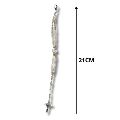 Terço de Pulso Infantil Translúcido com Medalha de São Bento - 21 CM