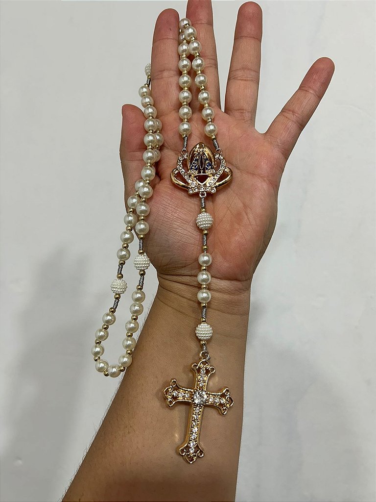 Terço Nossa senhora Aparecida pérola Premium - 40 cm