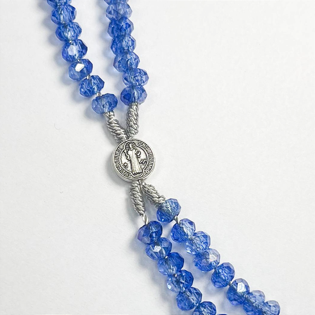 Terço de Pulso de Cristal com Medalha de São Bento - 22CM