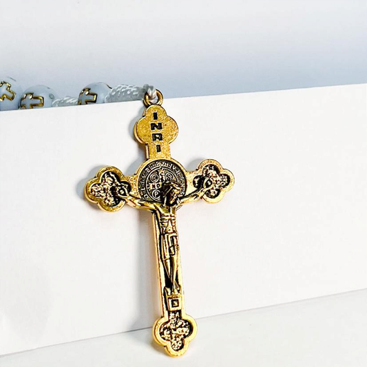 Terço Contas Estilizadas com Cruz e Medalha de Nossa Sra. Aparecida - 47cm