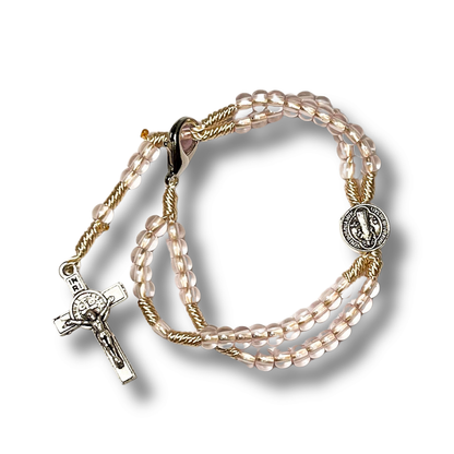 Terço de Pulso Infantil Translúcido com Medalha de São Bento - 21 CM