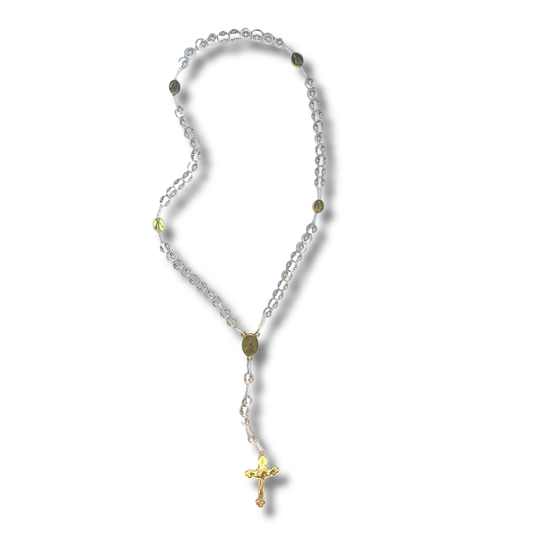 Terço Contas Estilizadas com Cruz e Medalha de Nossa Sra. Aparecida - 47cm