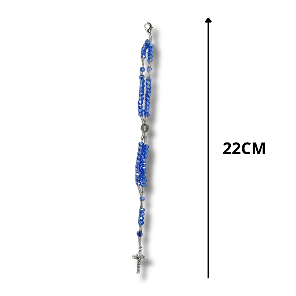 Terço de Pulso de Cristal com Medalha de São Bento - 22CM